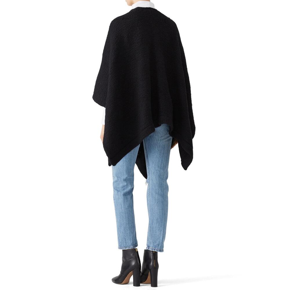 Elk Black Chale Wool Oversized Wrap Poncho Sweater - Picture 2 of 13